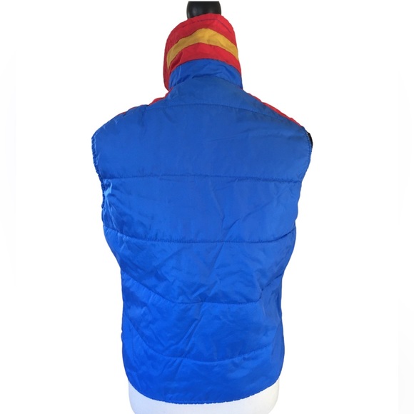 Vintage 70s 80s Just Boys Blue Yellow Red Winter Puffer Vest Stripes 16 - Picture 9 of 9